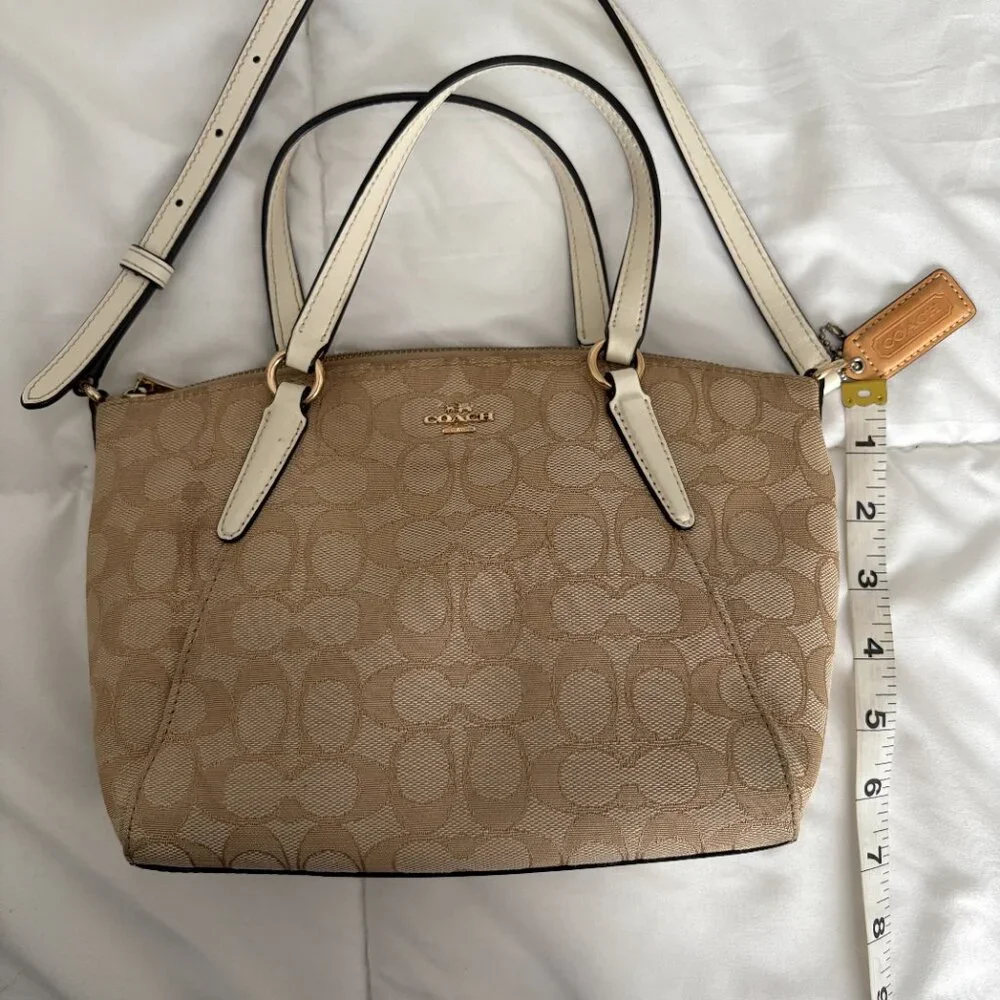 COACH Mini Kelsey Signature Logo Satchel Crossbody Light Khaki/Chalk Bag